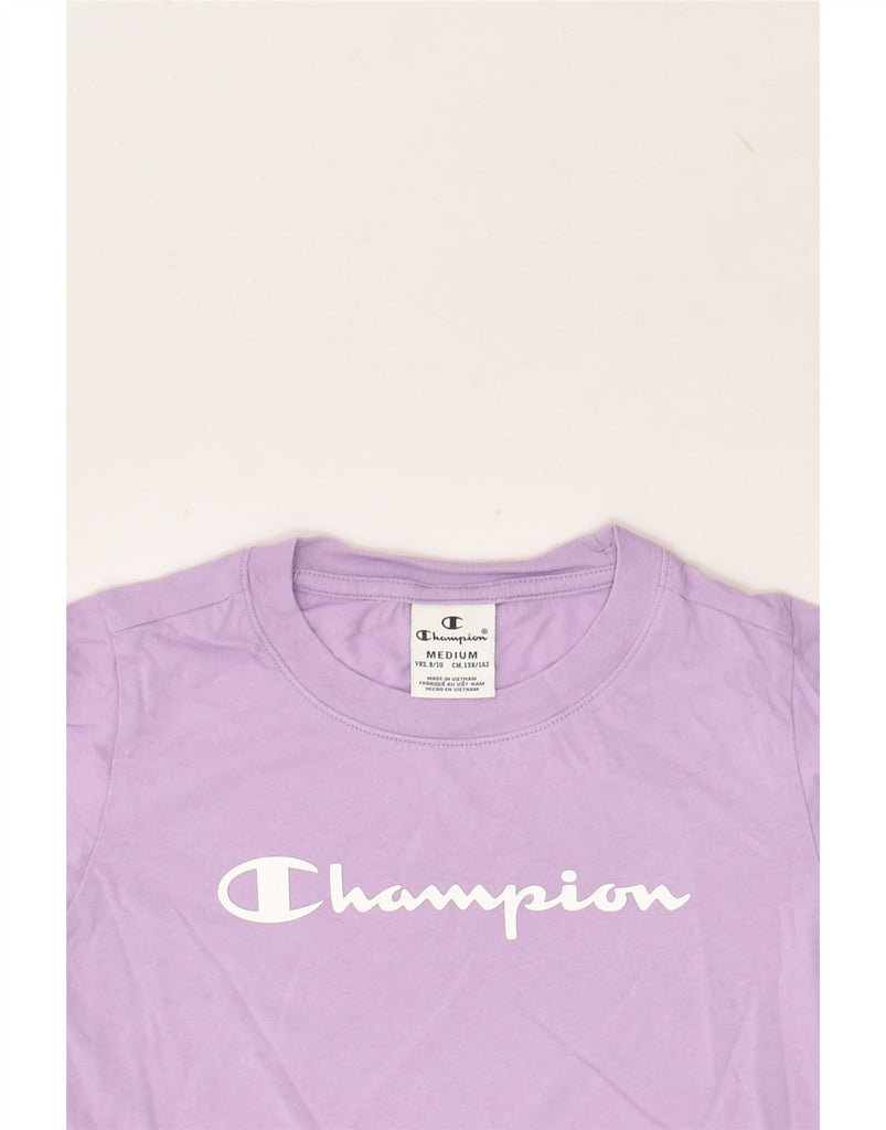 CHAMPION Girls Graphic T-Shirt Top 9-10 Years Medium  Purple Cotton | Vintage Champion | Thrift | Second-Hand Champion | Used Clothing | Messina Hembry 