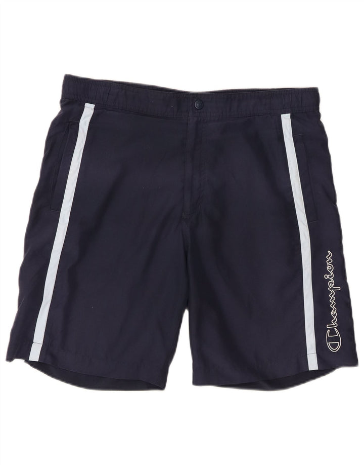 Champion Mens Graphic Sport Shorts Medium Navy Blue Colourblock Polyester