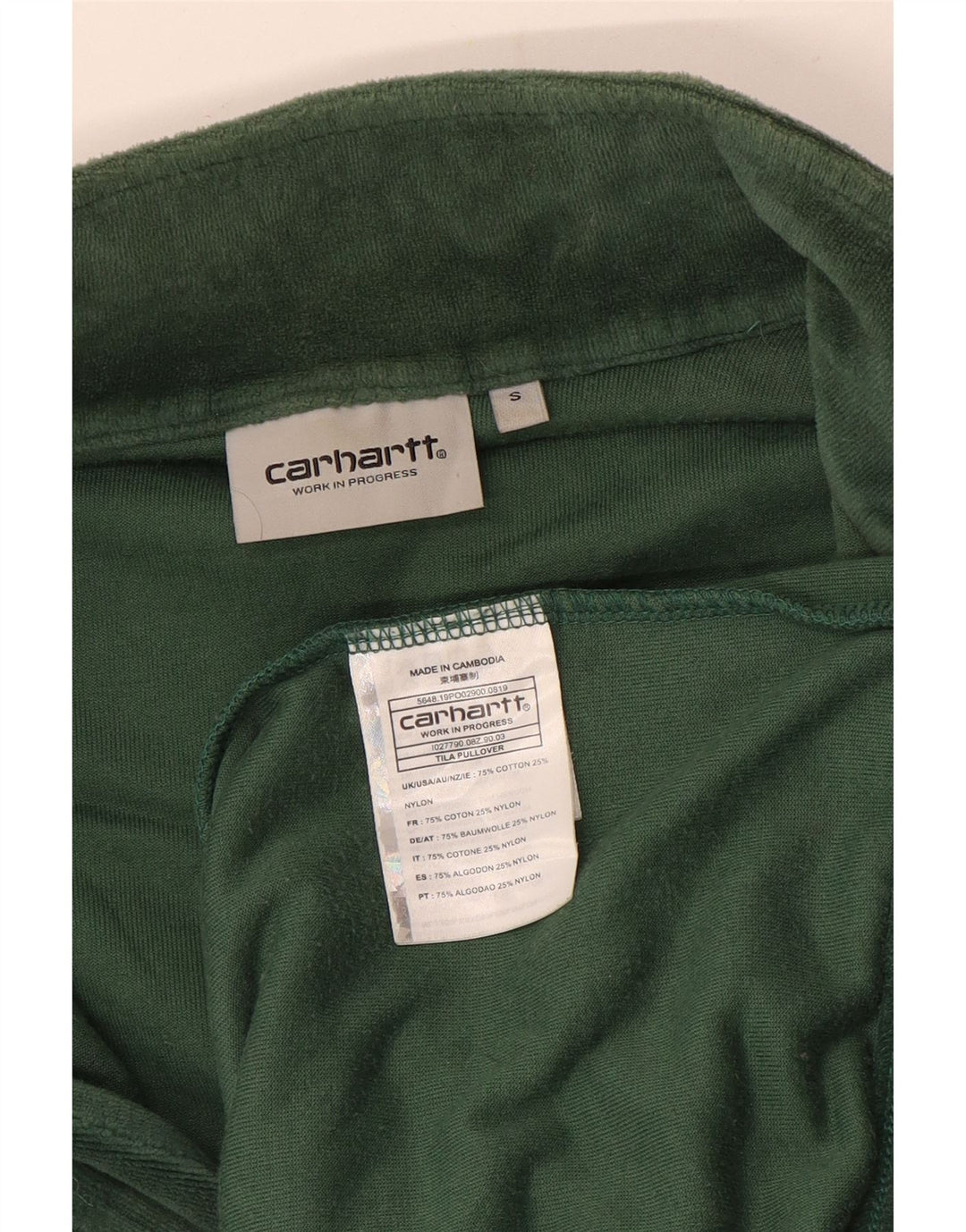 Carhartt Mens Zip Neck Sweatshirt Jumper Small Green Cotton