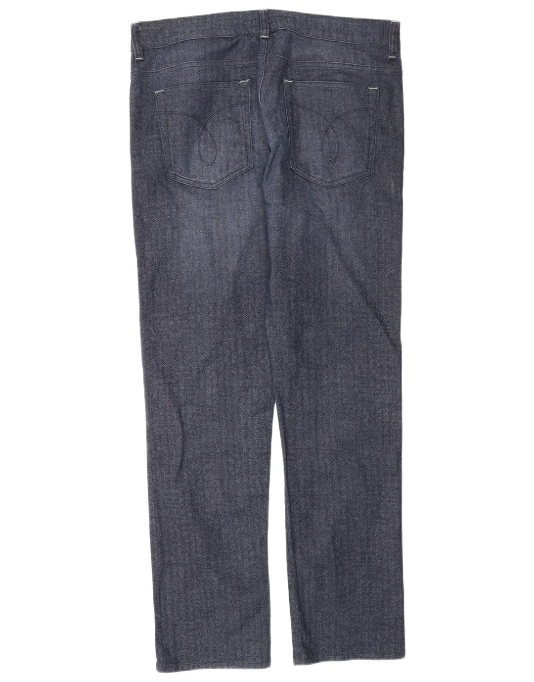 Calvin Klein Mens Regular Casual Trousers W34 L31 Navy Blue Herringbone