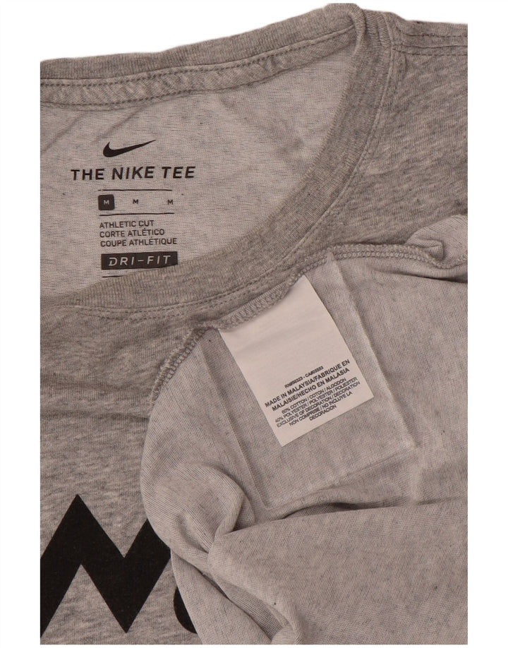 NIKE Womens Dri Fit Graphic T-Shirt Top UK 14 Medium Grey Cotton