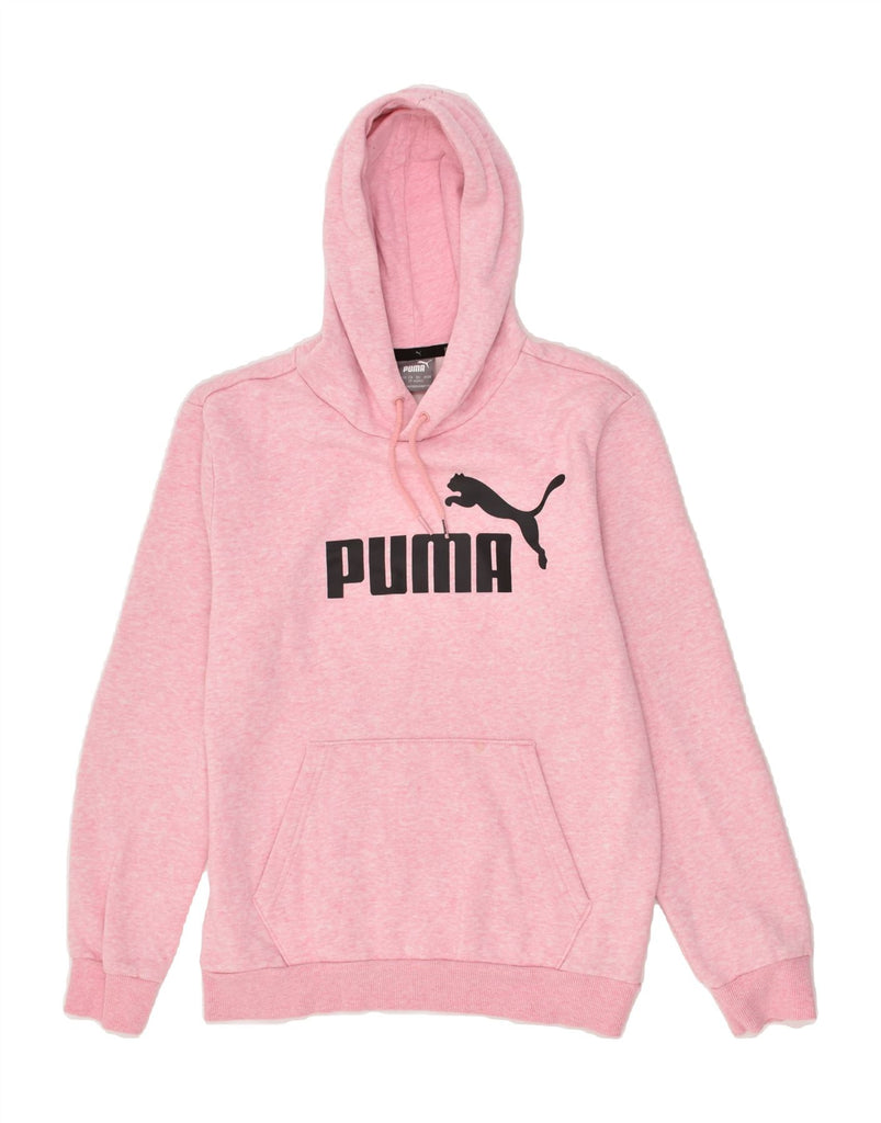 PUMA Womens Graphic Hoodie Jumper UK 6 XS Pink Flecked Cotton | Vintage Puma | Thrift | Second-Hand Puma | Used Clothing | Messina Hembry 