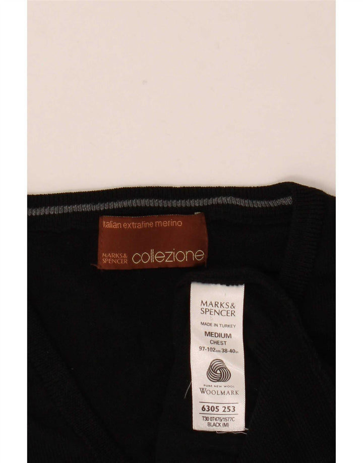 Marks & Spencer Mens Vest Tank Top Medium Black Merino Wool