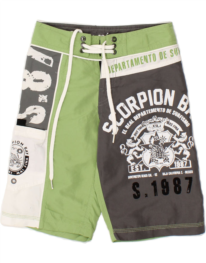 SCORPION BAY Boys Graphic Swimming Shorts 7-8 Years Small Green Vintage Scorpion Bay and Second-Hand Scorpion Bay from Messina Hembry 