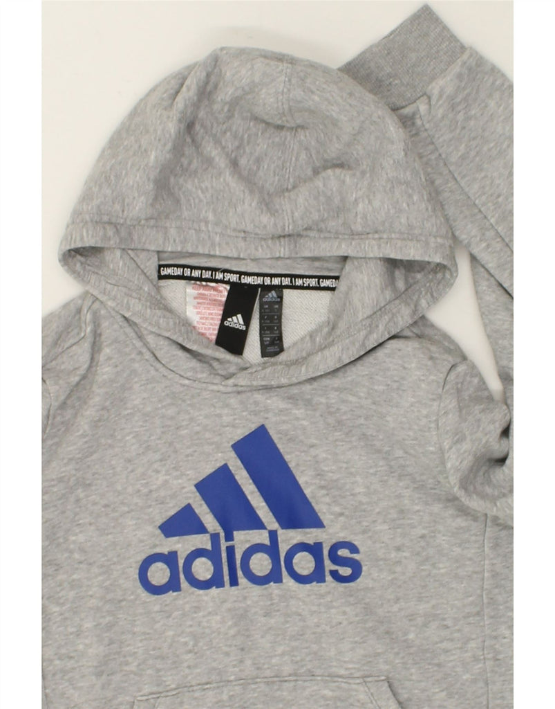 ADIDAS Boys Graphic Hoodie Jumper 9-10 Years Grey Cotton Vintage Adidas and Second-Hand Adidas from Messina Hembry 