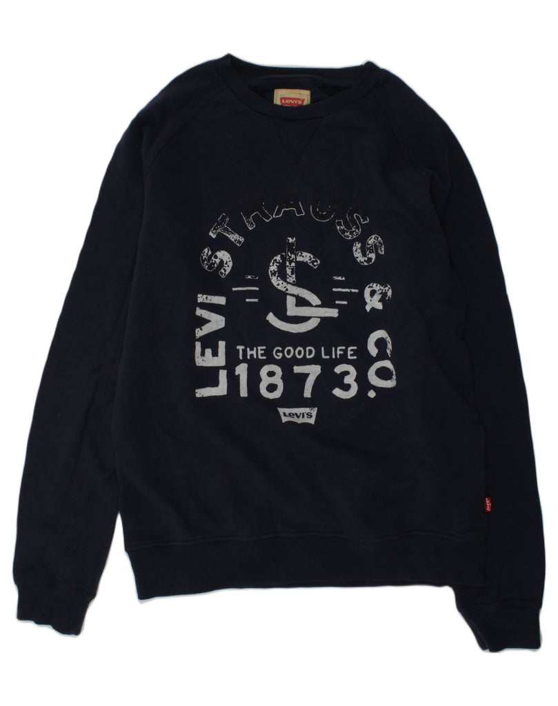 LEVI'S Boys Graphic Sweatshirt Jumper 15-16 Years Navy Blue Cotton | Vintage Levi's | Thrift | Second-Hand Levi's | Used Clothing | Messina Hembry 