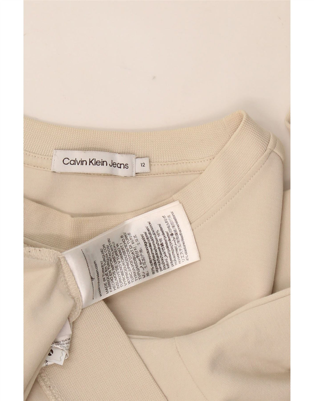 CALVIN KLEIN JEANS Womens Graphic Sweatshirt Jumper US 12 Large Beige