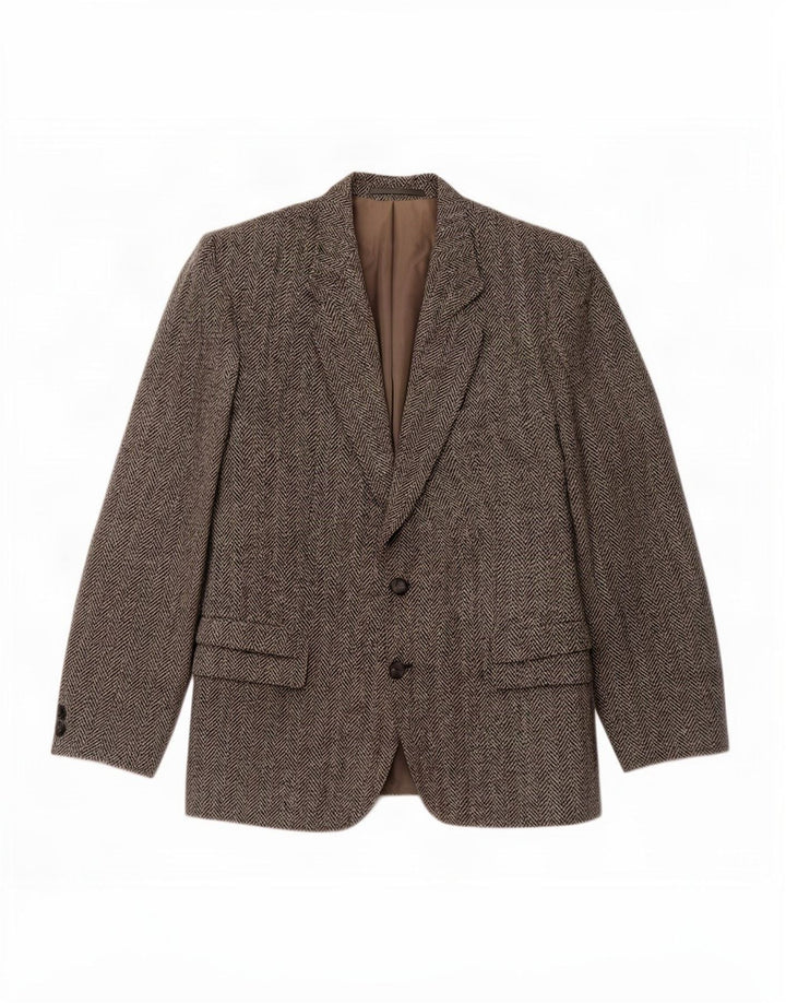 Harris Tweed Mens 2 Button Blazer Jacket UK 40 Large Grey Herringbone Wool