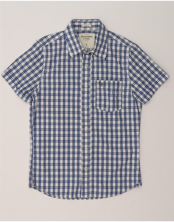 ABERCROMBIE & FITCH Mens Muscle Short Sleeve Shirt Small Blue Check Cotton