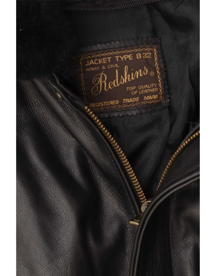 Redskins Mens Military Leather Jacket UK 36 Small Black
