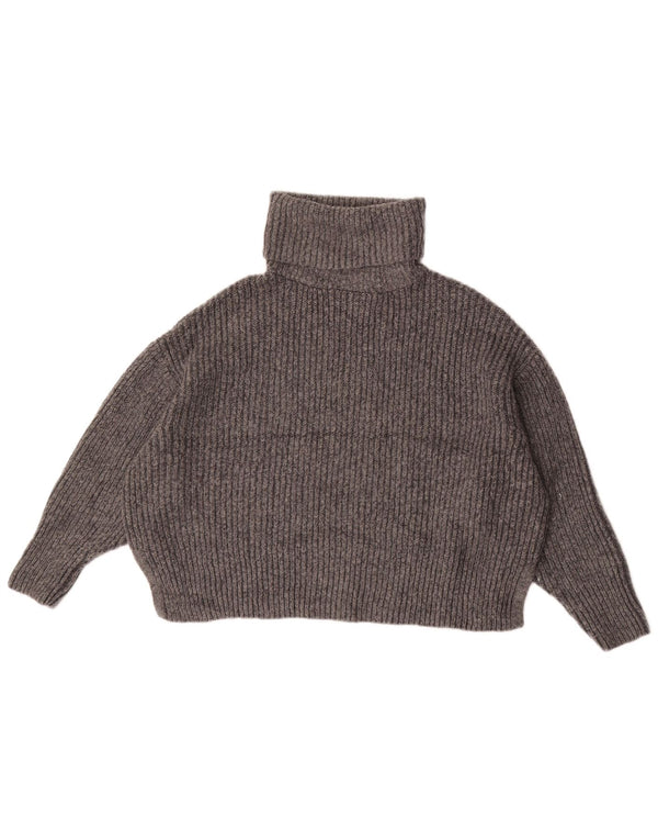 Zara Womens Crop Oversized Roll Neck Jumper Sweater UK 14 Medium Grey