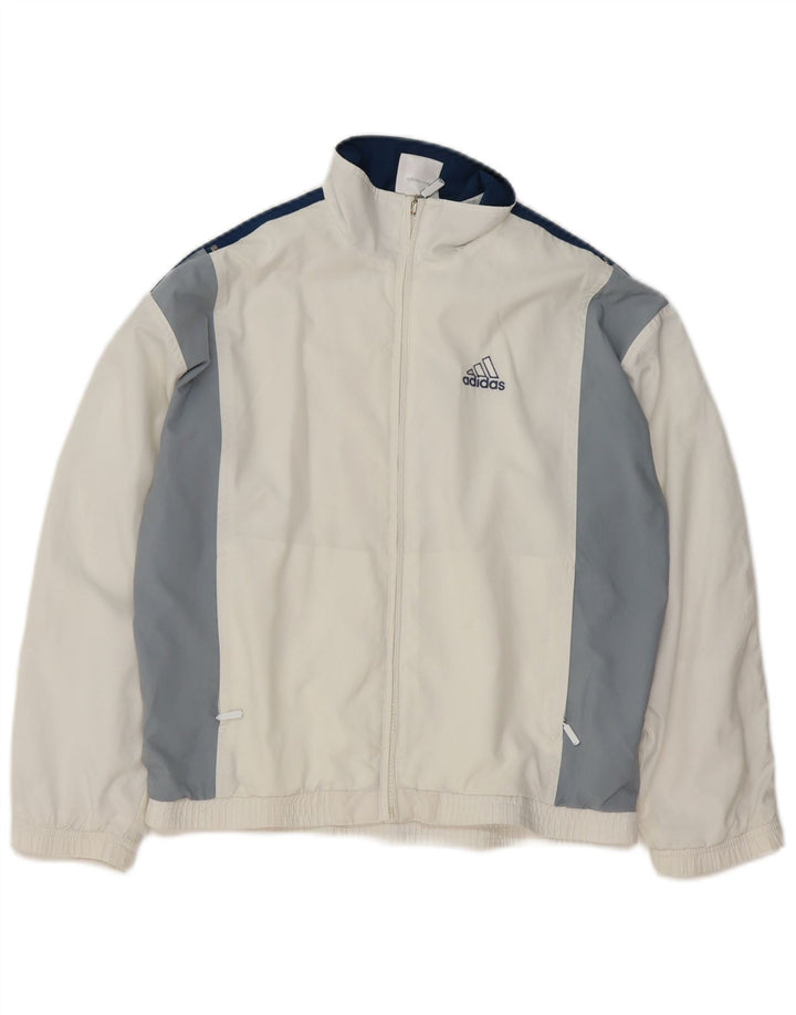 Adidas Boys Tracksuit Top Jacket 11-12 Years White Colourblock Polyester