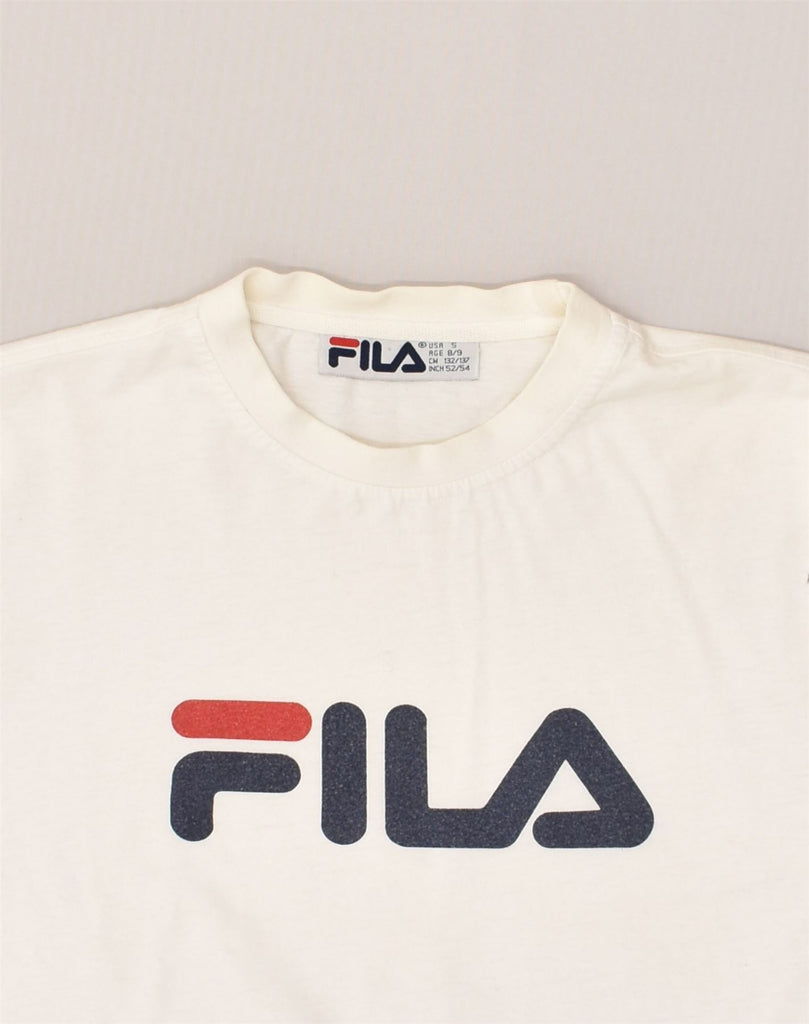 FILA Boys Graphic T-Shirt Top 8-9 Years White Cotton | Vintage Fila | Thrift | Second-Hand Fila | Used Clothing | Messina Hembry 