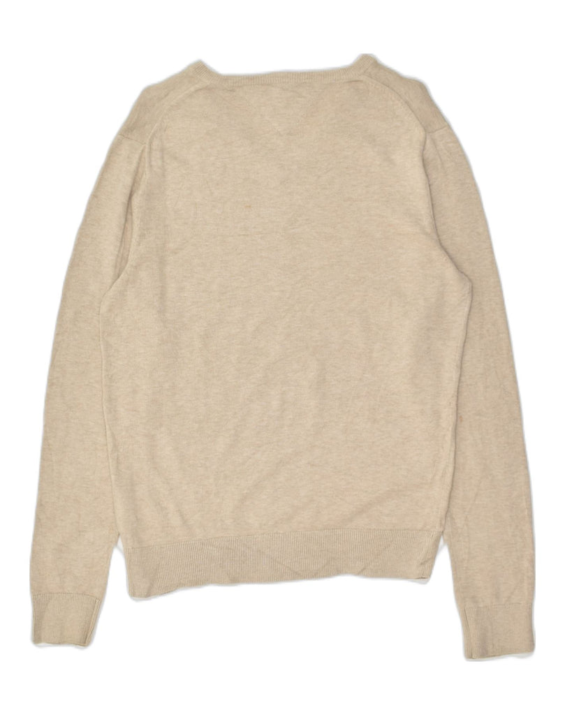 TOMMY HILFIGER Mens V-Neck Jumper Sweater Small Beige Cotton | Vintage Tommy Hilfiger | Thrift | Second-Hand Tommy Hilfiger | Used Clothing | Messina Hembry 