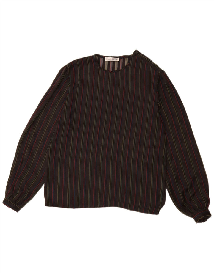 Vintage Womens Long Sleeve Blouse Top UK 14 Medium Black Striped