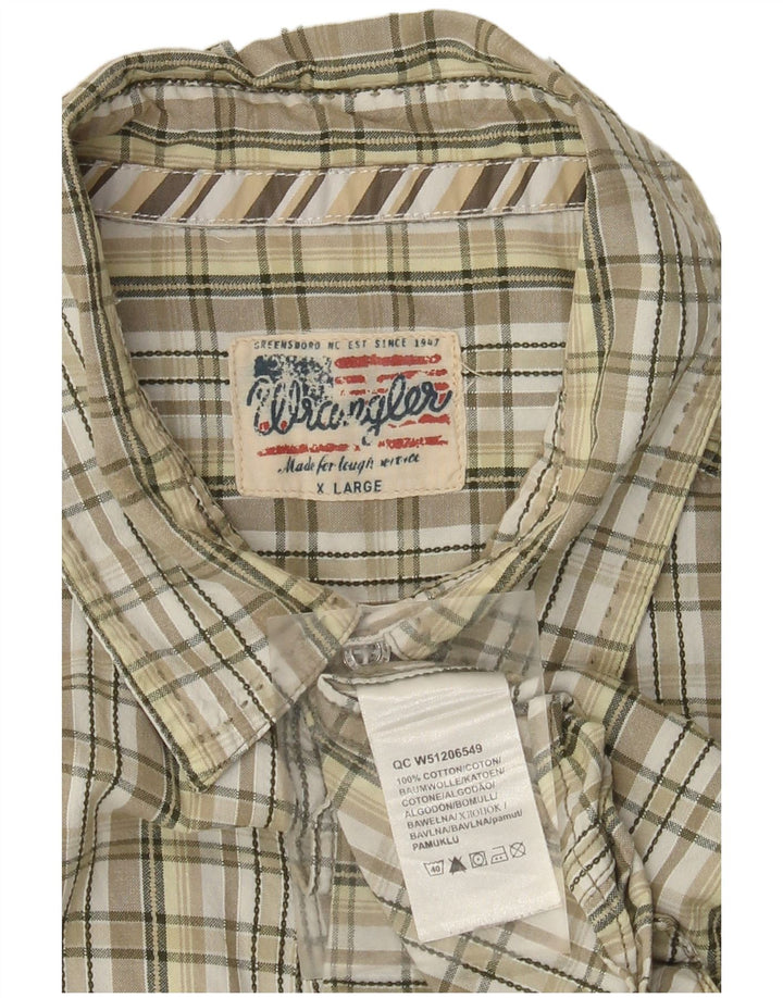 Wrangler Mens Short Sleeve Shirt XL Beige Check Cotton