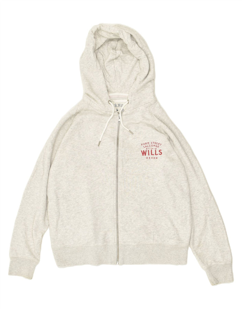 JACK WILLS Womens Graphic Zip Hoodie Sweater UK 14 Large Grey Cotton | Vintage Jack Wills | Thrift | Second-Hand Jack Wills | Used Clothing | Messina Hembry 