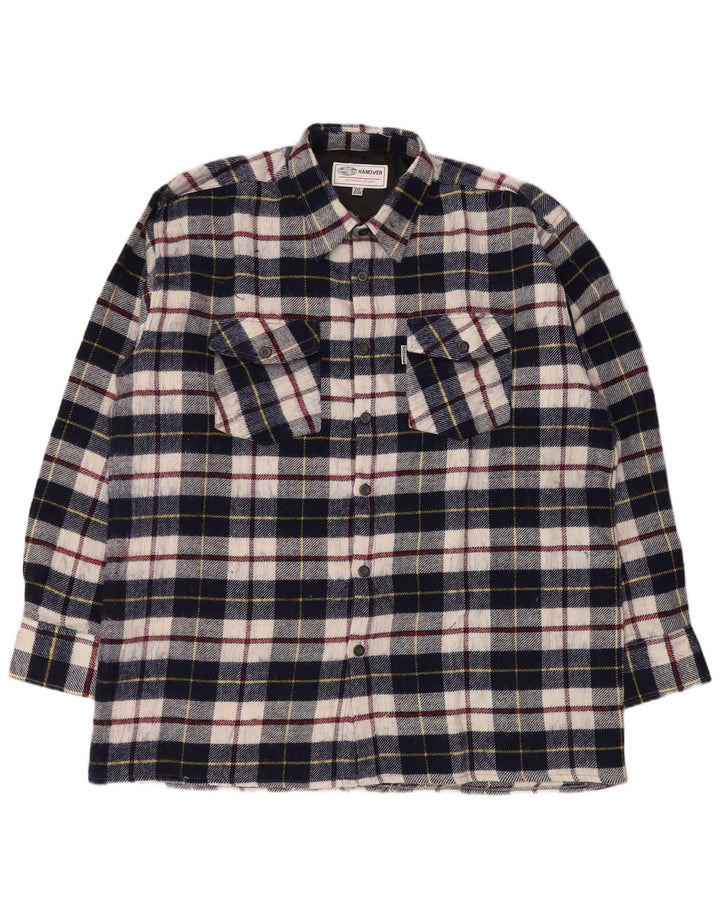 Hanover Mens Flannel Shirt Size 45/46 2XL Navy Blue Check Acrylic