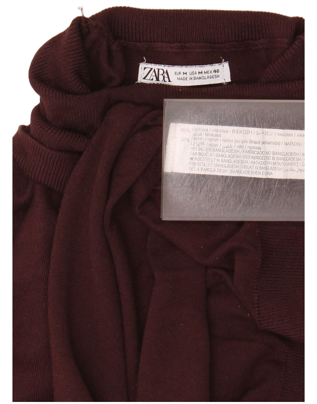 Zara Mens Roll Neck Jumper Sweater Medium Burgundy Viscose