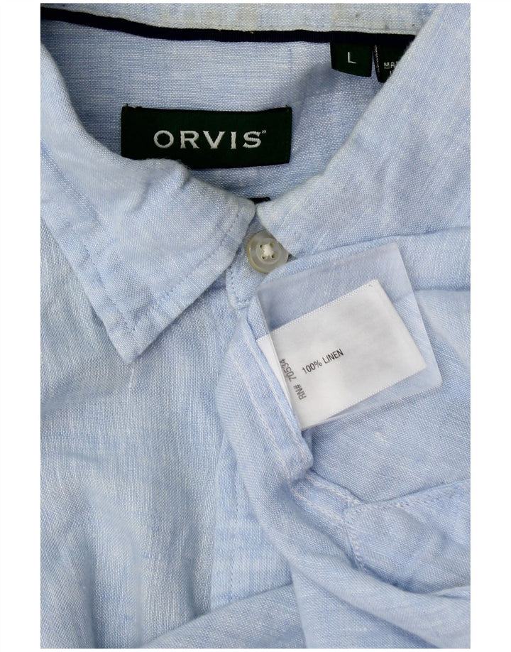 Orvis Mens Short Sleeve Shirt Large Blue Linen