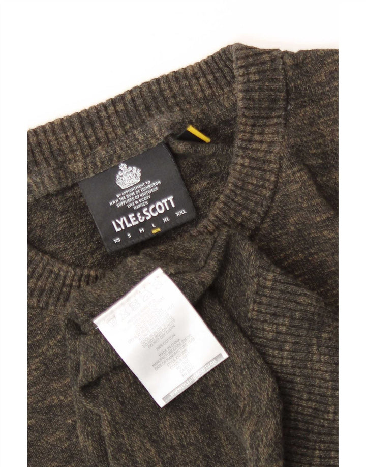 Lyle & Scott Mens Crew Neck Jumper Sweater Large Khaki Flecked Cotton