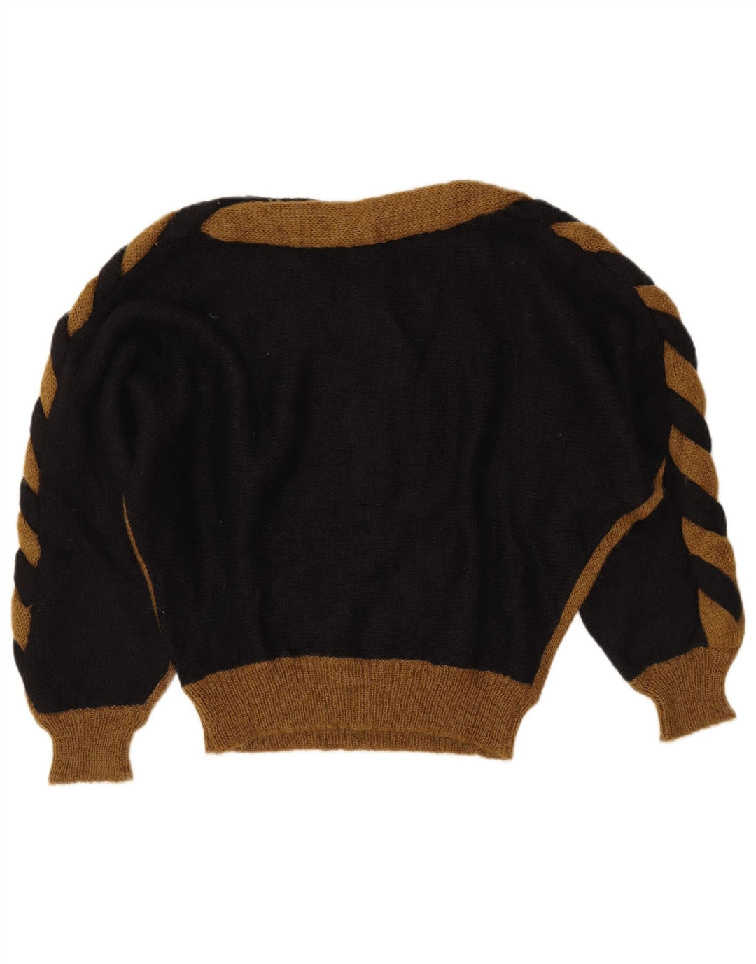 VINTAGE Womens Boat Neck Jumper Sweater UK 14 Medium Black Colourblock