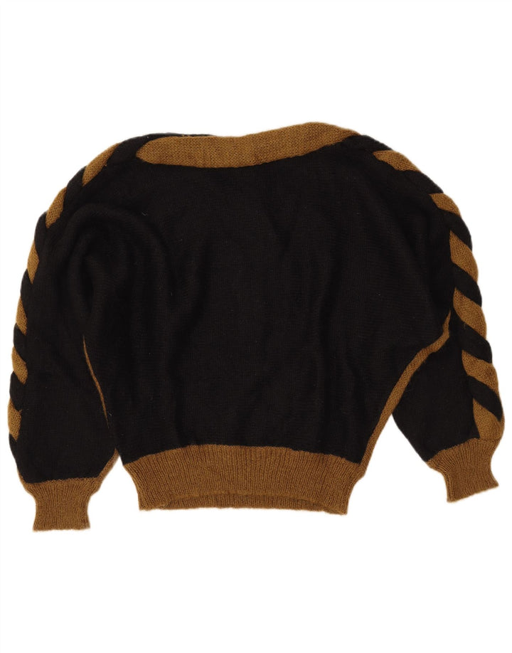 VINTAGE Womens Boat Neck Jumper Sweater UK 14 Medium Black Colourblock