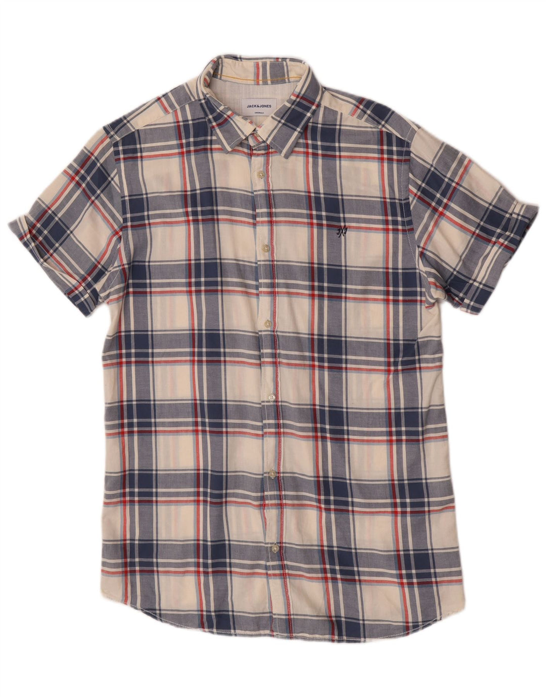 Jack & Jones Mens Short Sleeve Shirt Large Blue Check Cotton