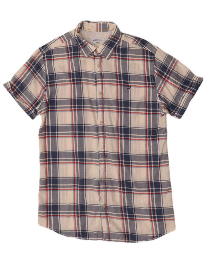 Jack & Jones Mens Short Sleeve Shirt Large Blue Check Cotton