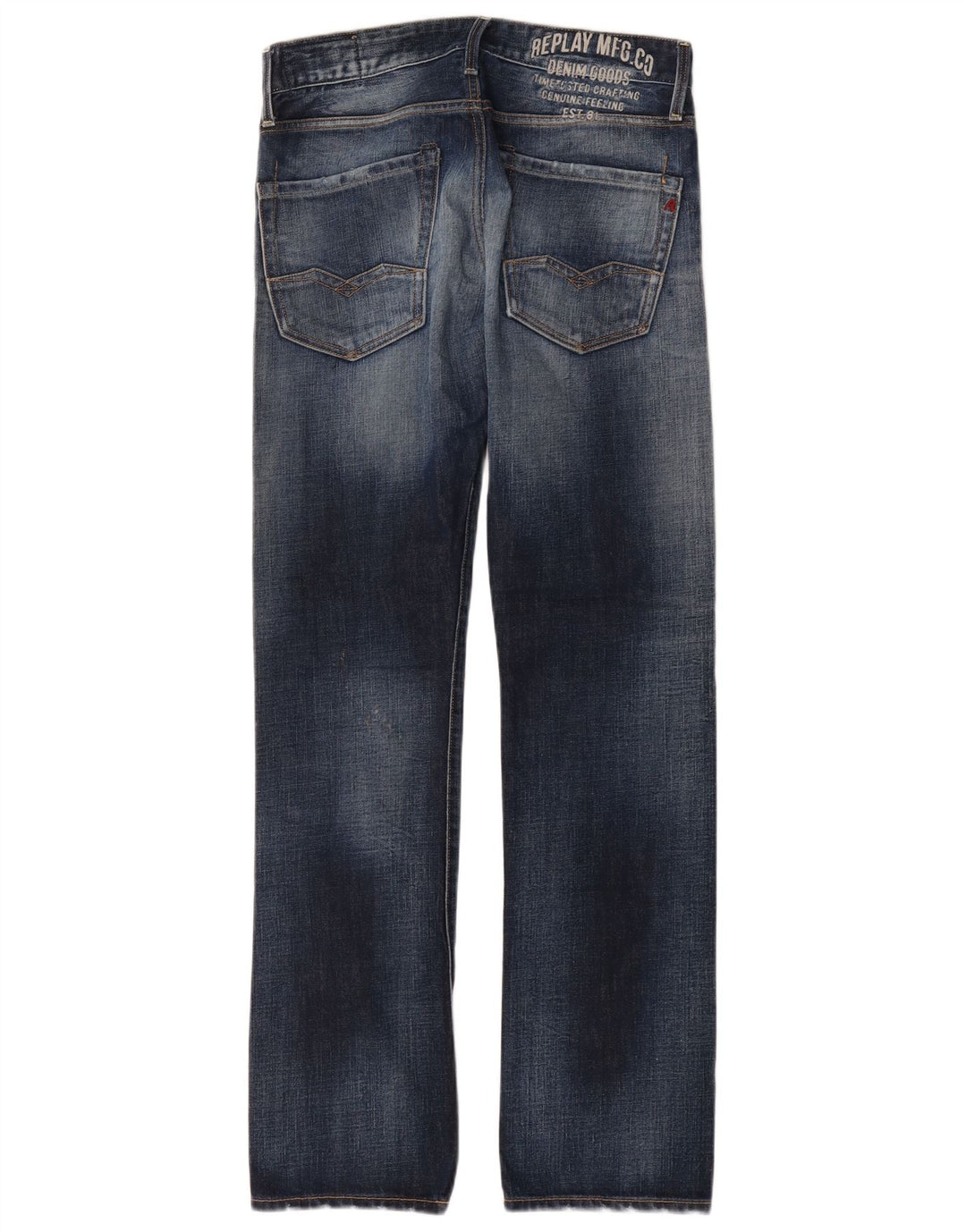 Replay Mens Graphic Straight Jeans W31 L34 Blue Cotton
