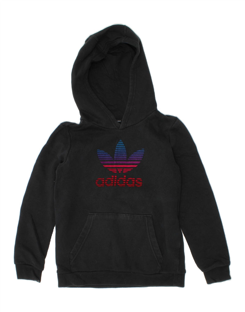 ADIDAS Boys Graphic Hoodie Jumper 9-10 Years Black Cotton Vintage Adidas and Second-Hand Adidas from Messina Hembry 
