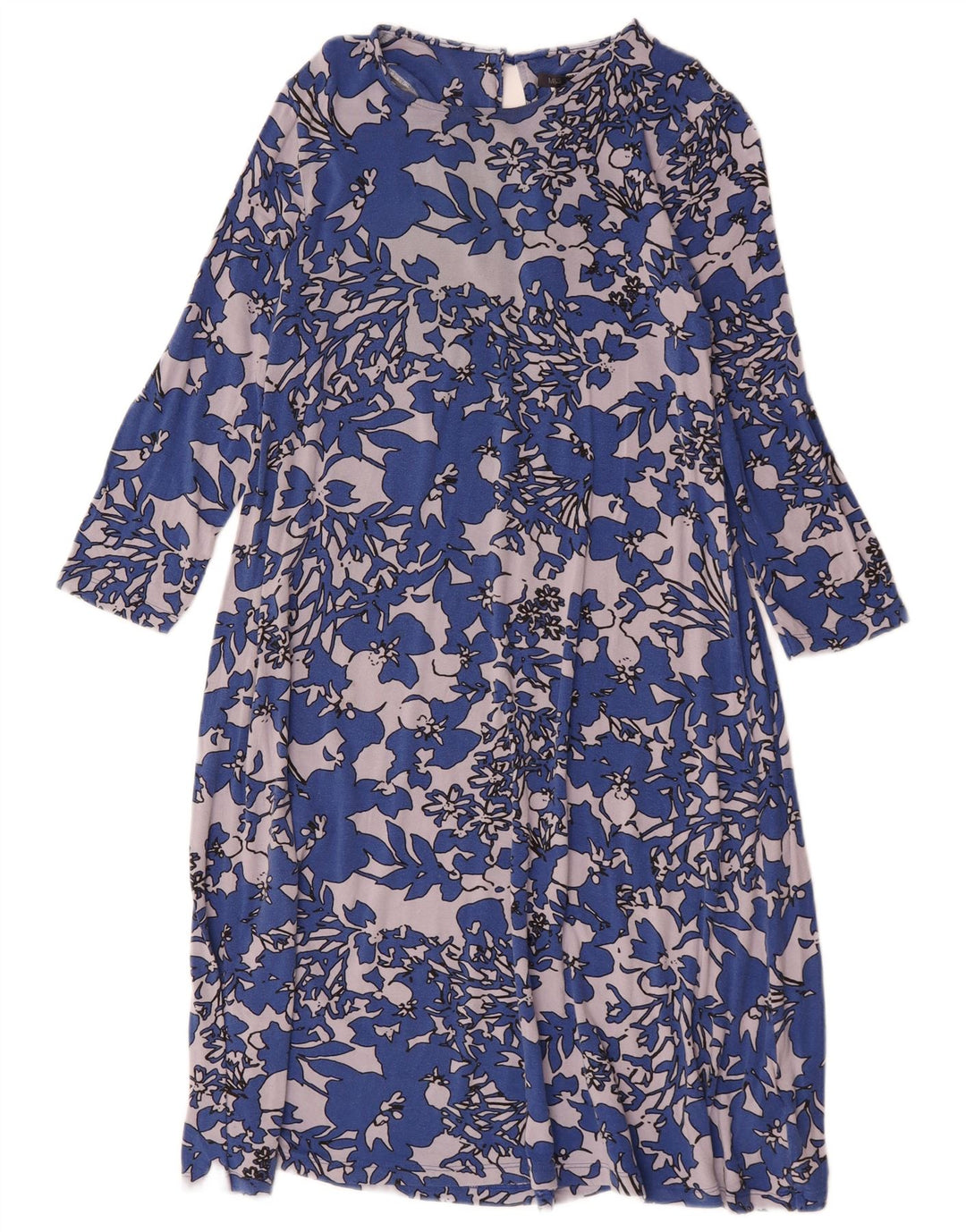 Marks & Spencer Womens 3/4 Sleeve Shift Dress UK 12 Medium Blue Floral