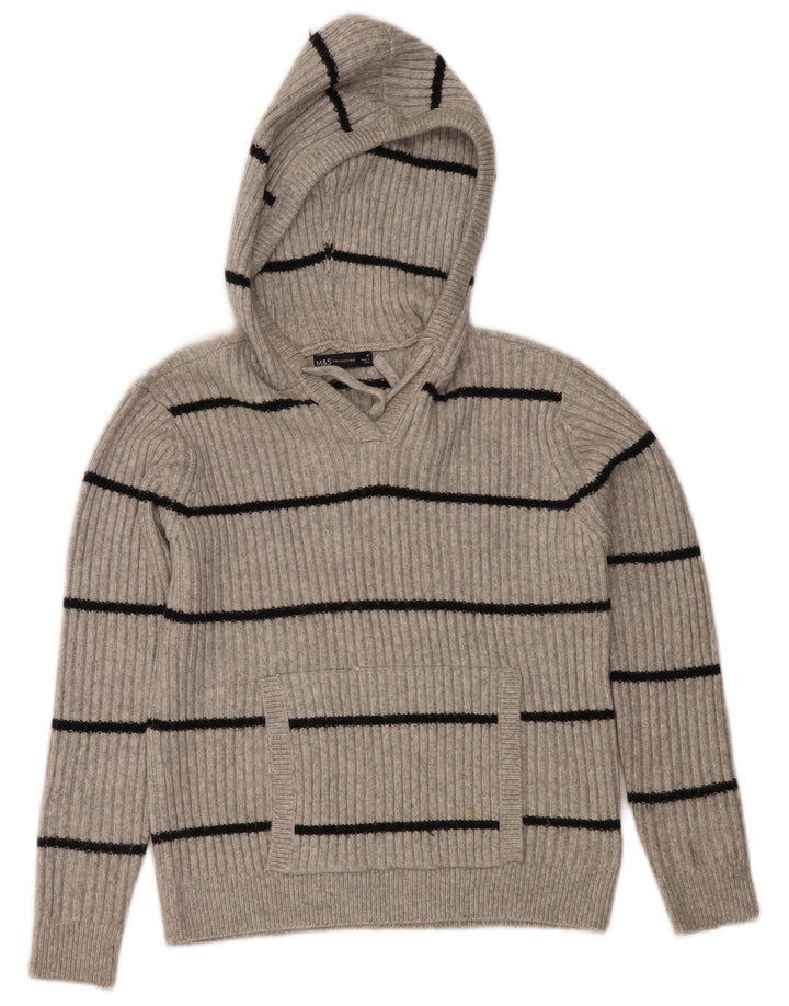 Marks & Spencer Womens Hooded Jumper Sweater UK 14 Medium Grey Striped