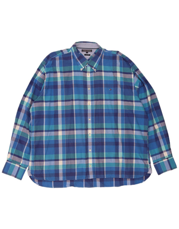 Tommy Hilfiger Mens Custom Fit Shirt 3XL Blue Check Cotton