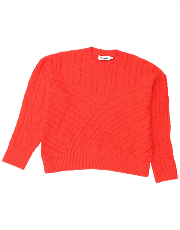 Desigual Womens Oversized Crew Neck Jumper Sweater UK 14 Medium Orange