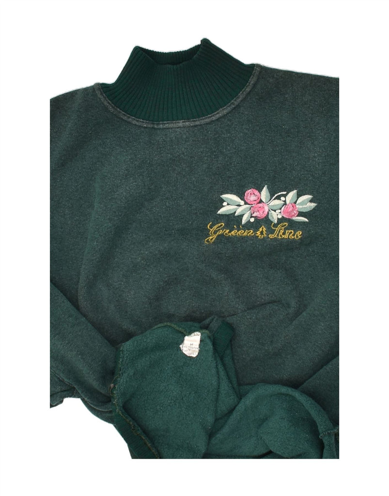 VINTAGE Womens Turtle Neck Jumper Sweater UK 14 Medium Green Cotton | Vintage Vintage | Thrift | Second-Hand Vintage | Used Clothing | Messina Hembry 