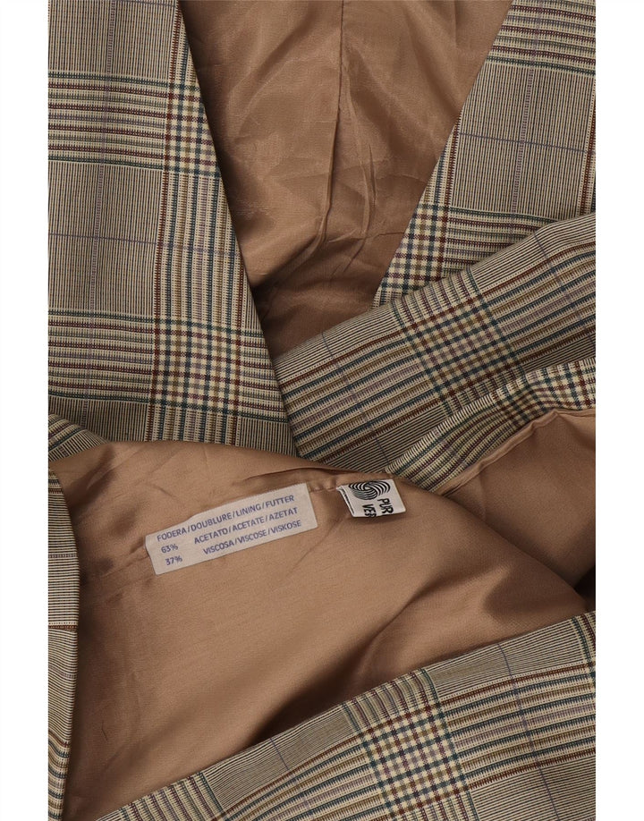 Vintage Womens Double Breasted Blazer Jacket UK 12 Medium Beige Check Wool