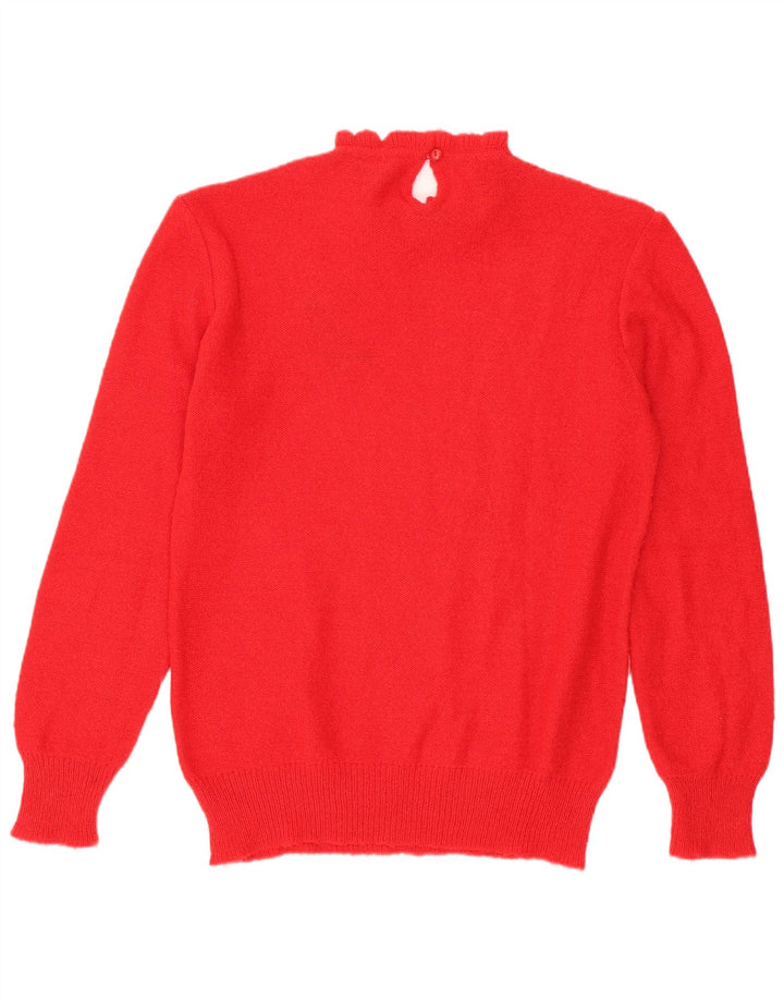 Vintage Womens Turtle Neck Jumper Sweater UK 14 Medium Red Butterfly