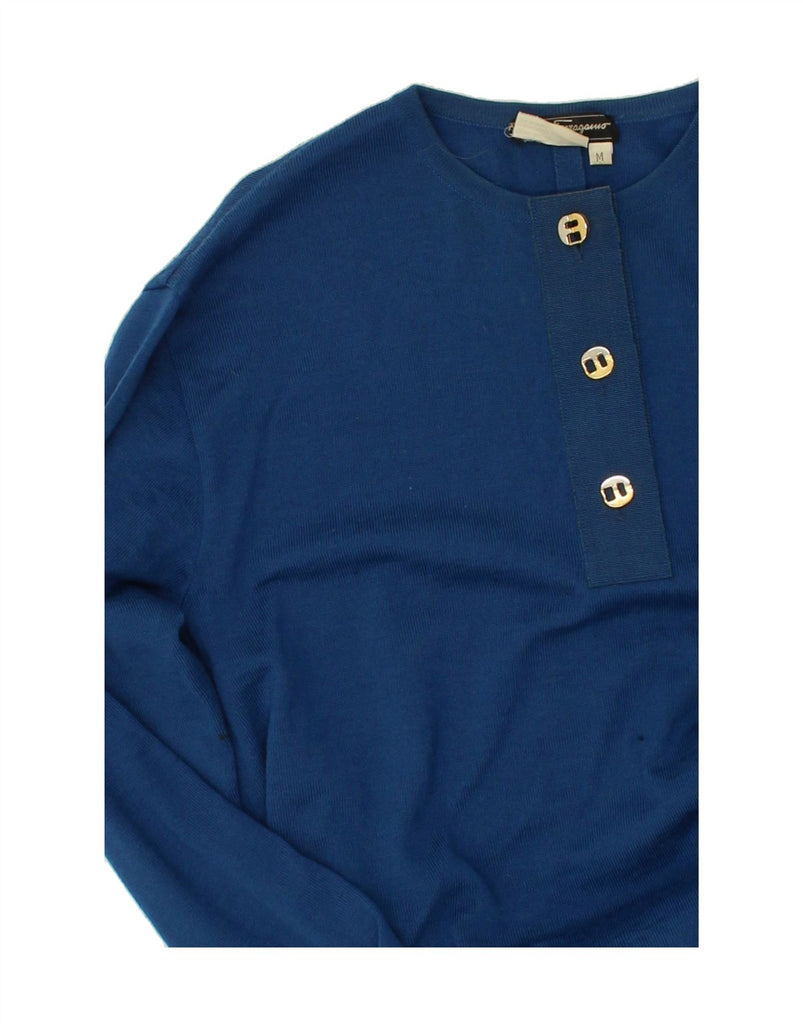SALVATORE FERRAGAMO Womens Crew Neck Jumper Sweater UK 12 Medium Blue Wool | Vintage Salvatore Ferragamo | Thrift | Second-Hand Salvatore Ferragamo | Used Clothing | Messina Hembry 