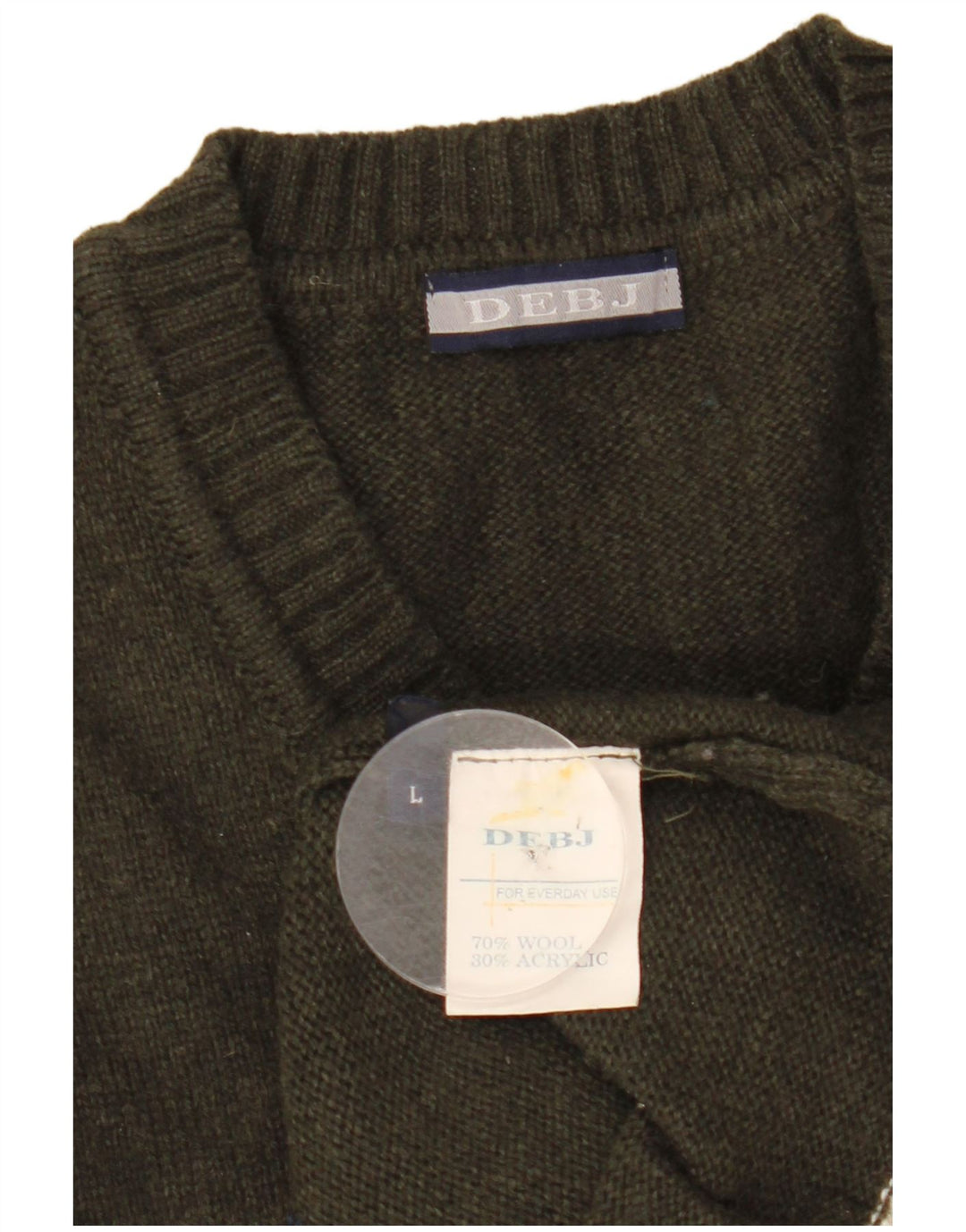 Vintage Mens V-Neck Jumper Sweater Large Khaki Argyle/Diamond Wool