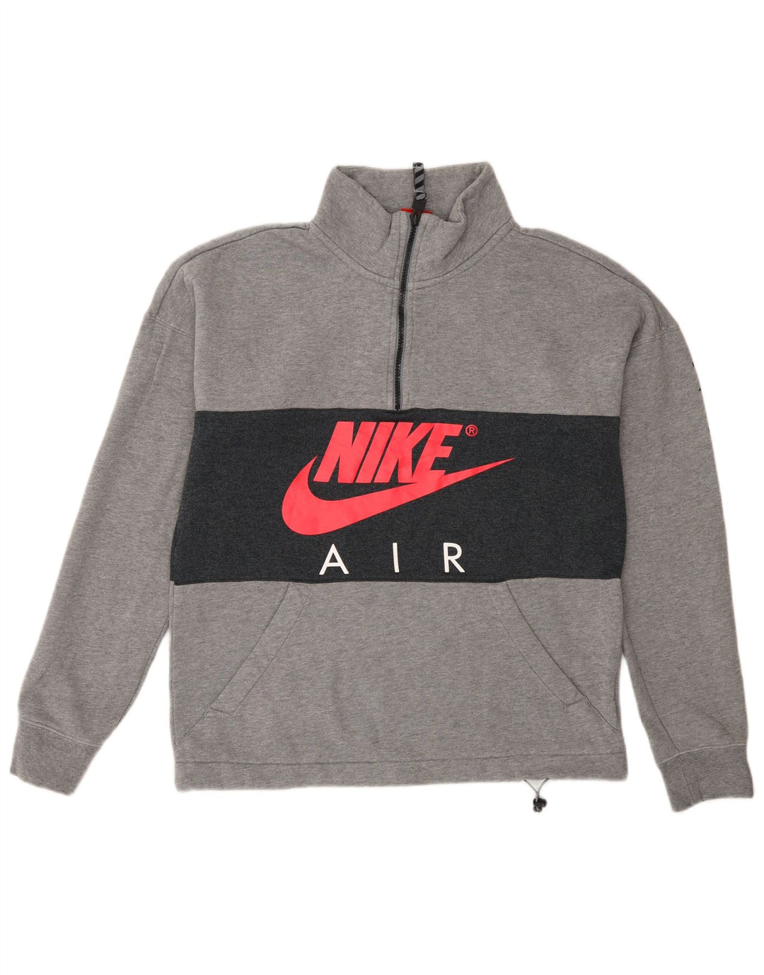Nike Mens Graphic Zip Neck Sweatshirt Jumper Small Grey Colourblock Cotton