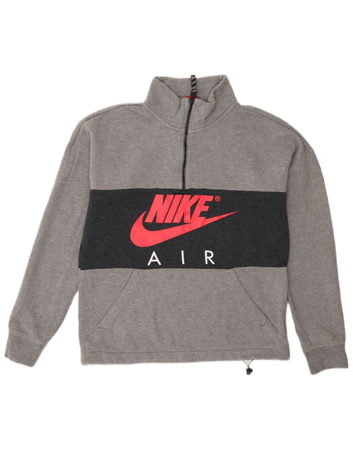 Nike Mens Graphic Zip Neck Sweatshirt Jumper Small Grey Colourblock Cotton