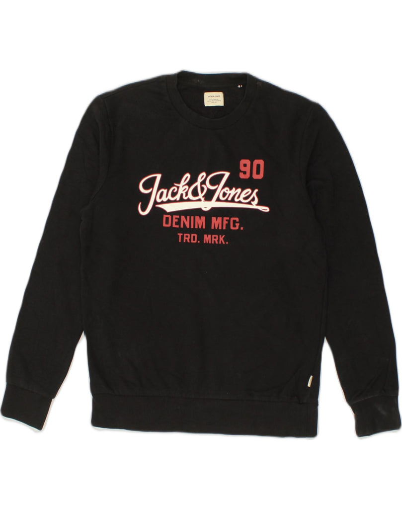 JACK & JONES Mens Graphic Sweatshirt Jumper Small Black Cotton | Vintage Jack & Jones | Thrift | Second-Hand Jack & Jones | Used Clothing | Messina Hembry 