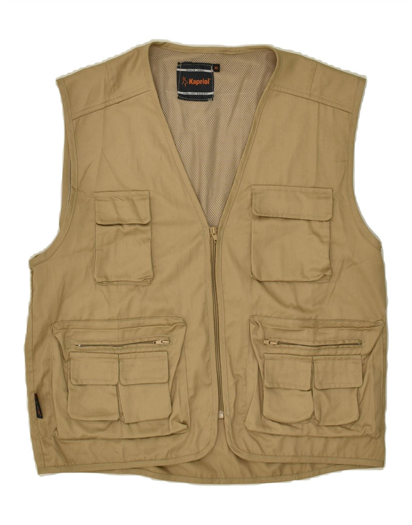 KAPRIOL Mens Utility Gilet UK 42 XL Beige Polyester | Vintage Kapriol | Thrift | Second-Hand Kapriol | Used Clothing | Messina Hembry 