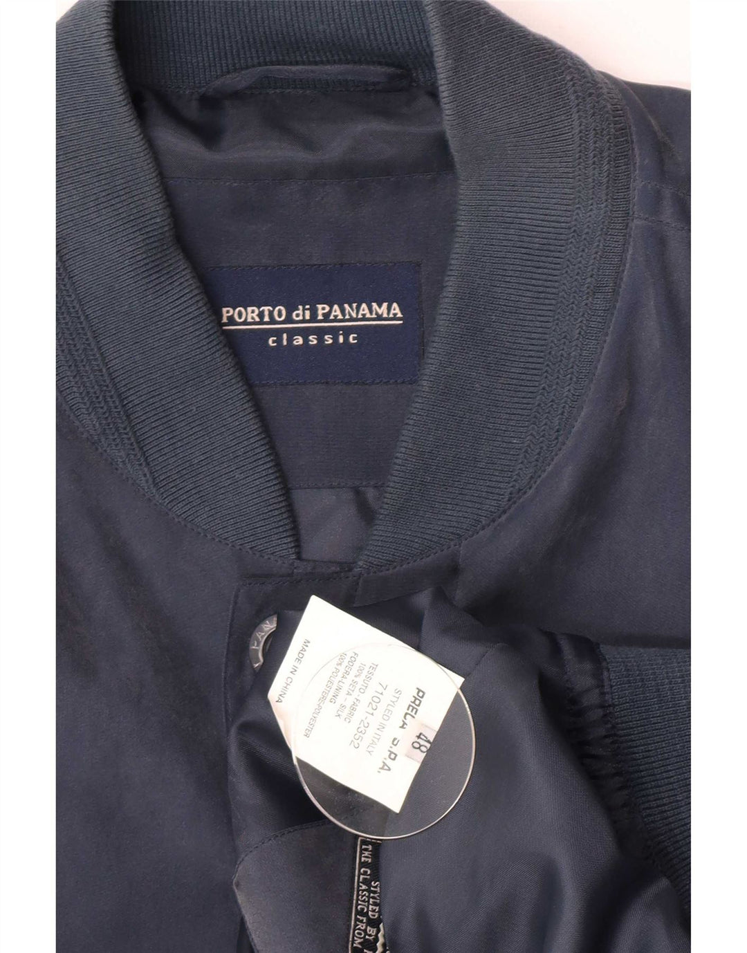 Porto Di Panama Mens Bomber Jacket IT 48 Medium Navy Blue Silk