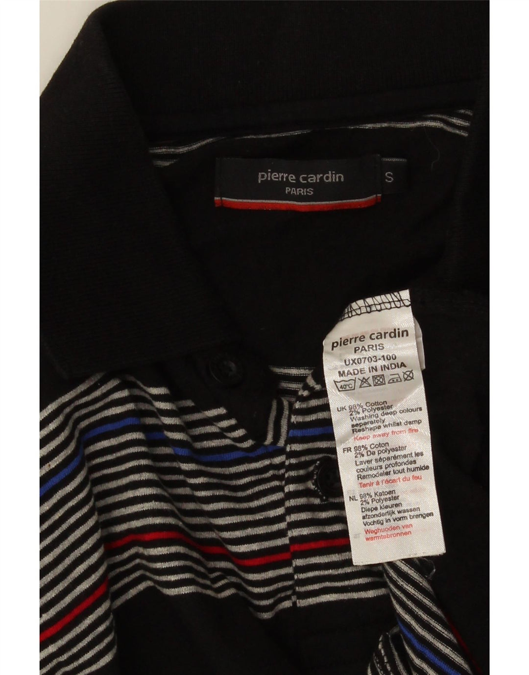 PIERRE CARDIN Mens Polo Shirt Small Black Striped Cotton