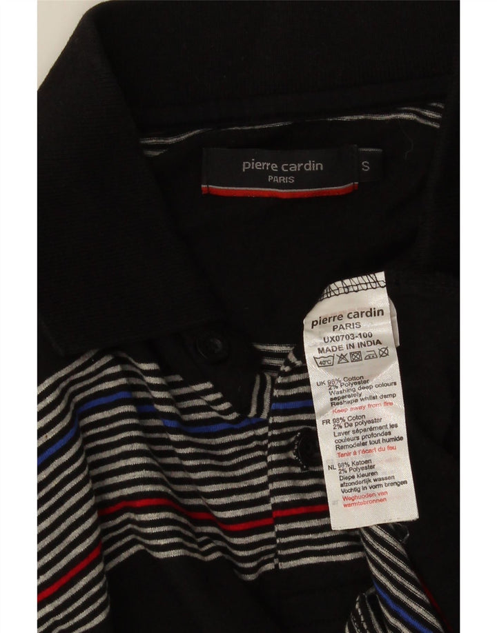 PIERRE CARDIN Mens Polo Shirt Small Black Striped Cotton