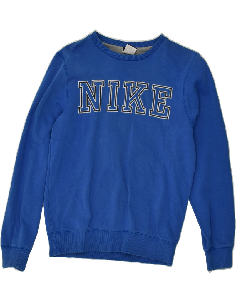 NIKE Mens Graphic Sweatshirt Jumper Small Blue Cotton | Vintage Nike | Thrift | Second-Hand Nike | Used Clothing | Messina Hembry 