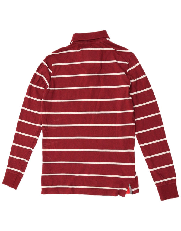 Superdry Mens Long Sleeve Rugby Polo Shirt Large Burgundy Striped Cotton