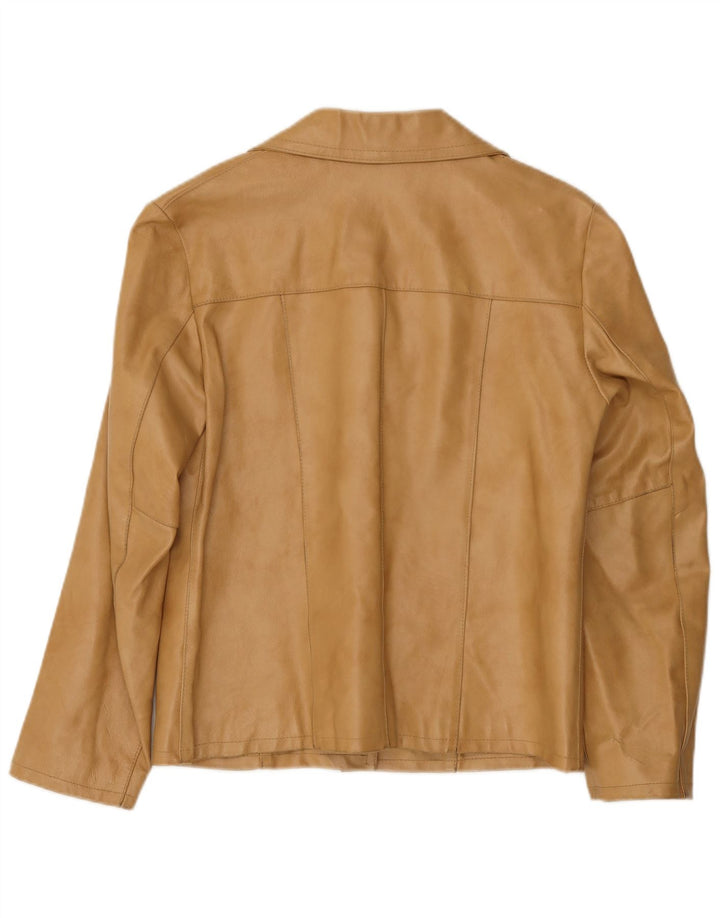 Vintage Womens Leather Jacket IT 44 Medium Beige Leather